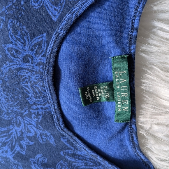 Ralph Lauren Blue and Black Floral Tee - Picture 2 of 7